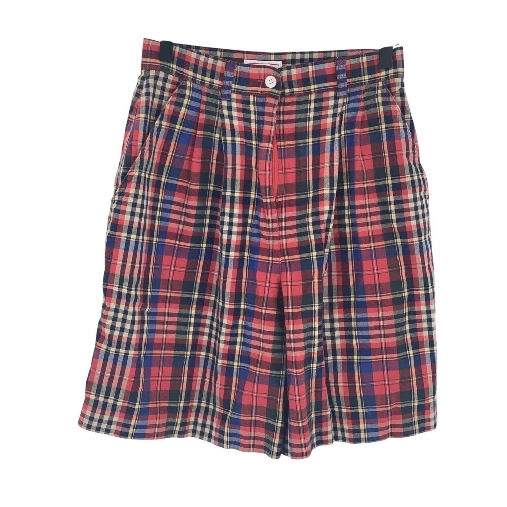 TALBOTS Vintage 90s Tartan Plaid Preppy Pleated High Rise Shorts Women 8 Red